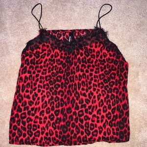 Red and Black Leopard Print Top